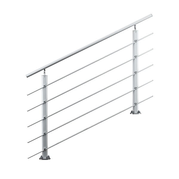 AICA SANITAIRE - Garde-corps - Intérieur et extérieur - Aluminium argenté - Avec 5 traverses et 1 main courante - 150cm - Rampe d'escalier pose à plat - large