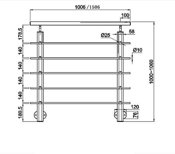 AICA SANITAIRE - Garde-corps - Intérieur et extérieur - Aluminium argenté - Avec 5 traverses et 1 main courante - 150cm - Rampe d'escalier pose latérale - large