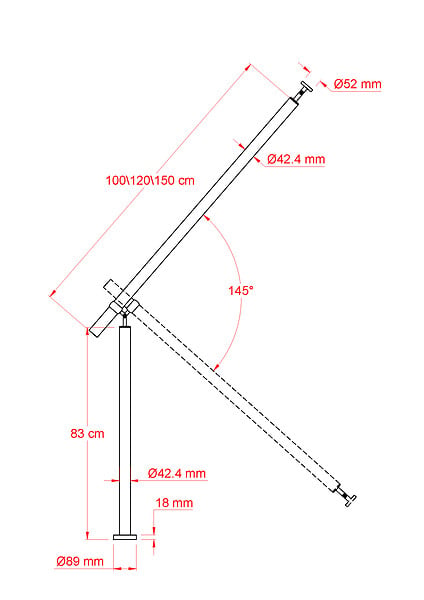 AICA SANITAIRE - Garde-corps 100cm noir, 1 main courante et 1 poteau, inox 201, réglable 0-145°, pour entrée de jardin ou de maison - kit complet - large