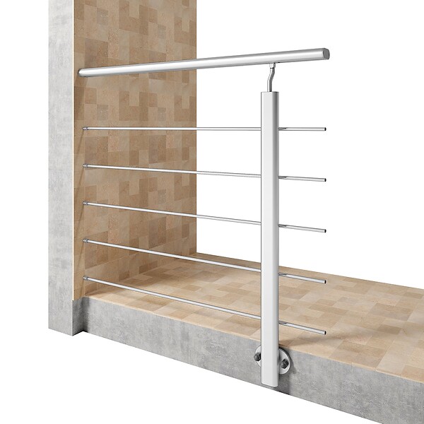 AICA SANITAIRE - Garde-corps aluminium argenté mat 1m, avec 5 traverses et 1 main courante, pose latérale contre le mur, en kit complet - large