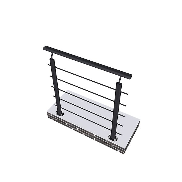AICA SANITAIRE - Garde-corps - Aluminium Noir - 100cm - Avec 5 traverses et 1 main courante - Intérieur et extérieur - Rampe d'escalier pose à plat - large