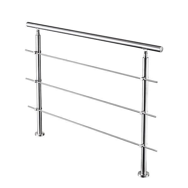 AICA SANITAIRE - Garde-corps 120cm argenté, 1 main courante, 3 traverses, inox 201, intérieur et extérieur, design moderne - kit complet - large