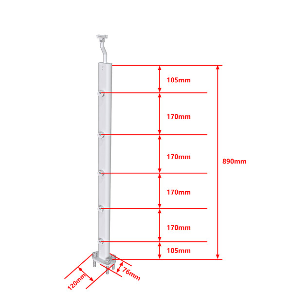AICA SANITAIRE - Poteau pour garde-corps - 98.4-104.4cm de haut - Aluminium argenté - Avec 5 supports de tubes bien pré-montés - Intérieur et extérieur - Poser à plat - large