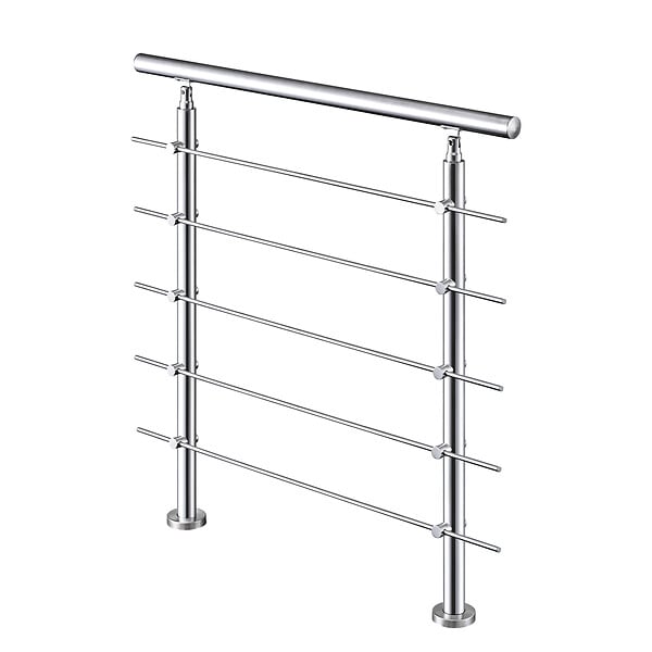 AICA SANITAIRE - Garde-corps 80cm argenté, 1 main courante, 5 traverses, inox 201, intérieur et extérieur, design moderne - kit complet - large