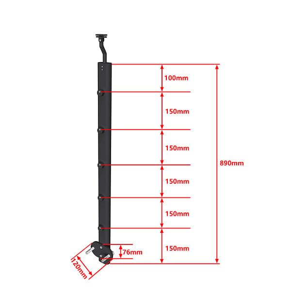 AICA SANITAIRE - Poteau pour garde-corps - Aluminium Noir - 97.9-103.9cm de haut - Avec 5 supports de tubes bien pré-montés - Intérieur et extérieur - Poser latérale - large