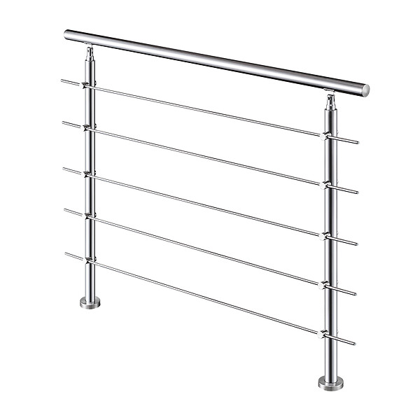 AICA SANITAIRE - Garde-corps 180cm argenté, 1 main courante, 5 traverses, inox 201, intérieur et extérieur, design moderne - kit complet - large