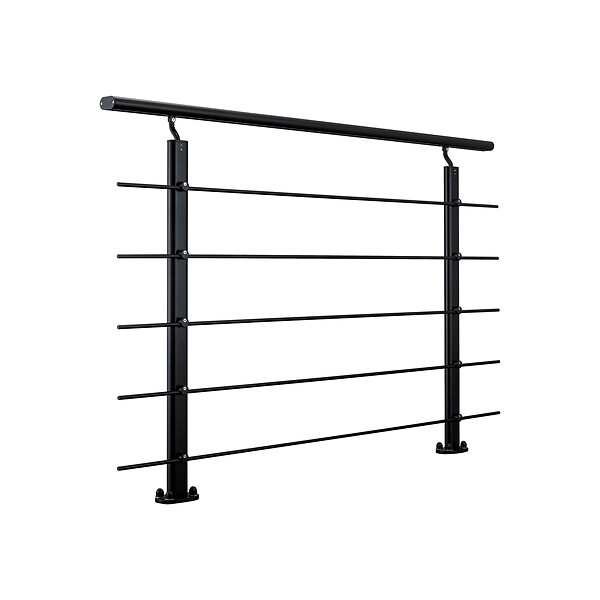 AICA SANITAIRE - Garde-corps - Aluminium Noir - 150cm - Avec 5 traverses et 1 main courante - Intérieur et extérieur - Rampe d'escalier pose latérale - large