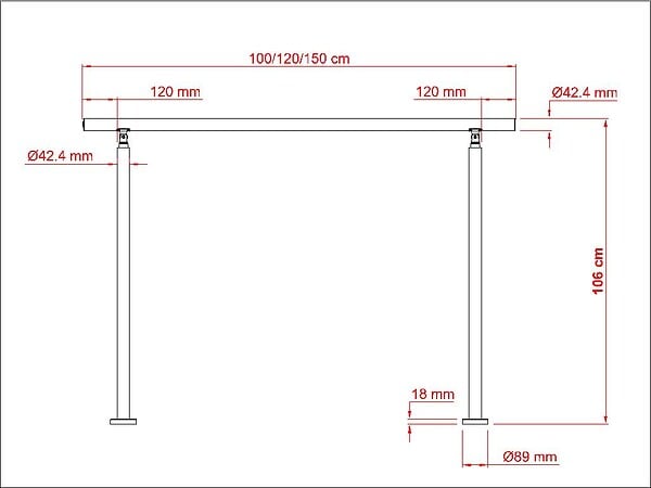 AICA SANITAIRE - Garde-corps 120cm noir, 1 main courante, sans traverses, inox 201, intérieur et extérieur, design moderne - kit complet - large