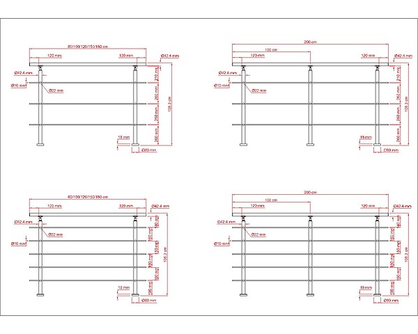 AICA SANITAIRE - Garde-corps 80cm - En inox 304 - 1 main courante et 5 traverses - Intérieur & extérieur - Kit complet - Pour bâtiments au bord de la mer - large