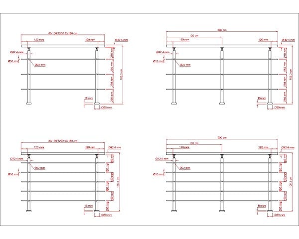 AICA SANITAIRE - Garde-corps 120cm - En inox 304 - 1 main courante et 3 traverses - Intérieur & extérieur - Kit complet - Pour bâtiments au bord de la mer - large