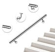 AICA SANITAIRE - Main courante, inox 304, rampe d'escalier ronde 120cm, avec 2 supports muraux, Ø42.4mm, en kit complet, intérieur & extérieur - vignette