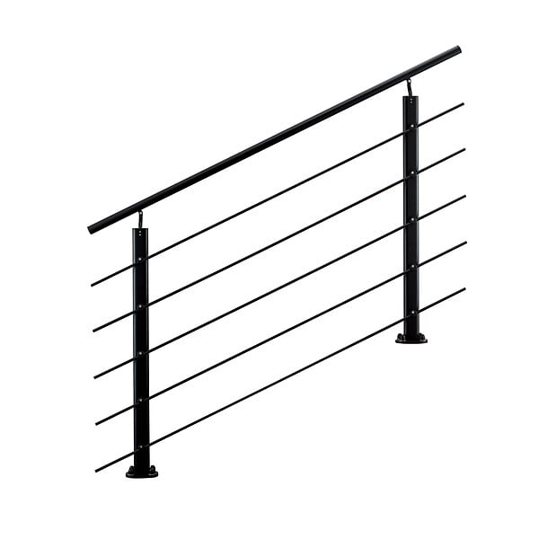 AICA SANITAIRE - Garde-corps - Aluminium Noir - 150cm - Avec 5 traverses et 1 main courante - Intérieur et extérieur - Rampe d'escalier pose à plat - large