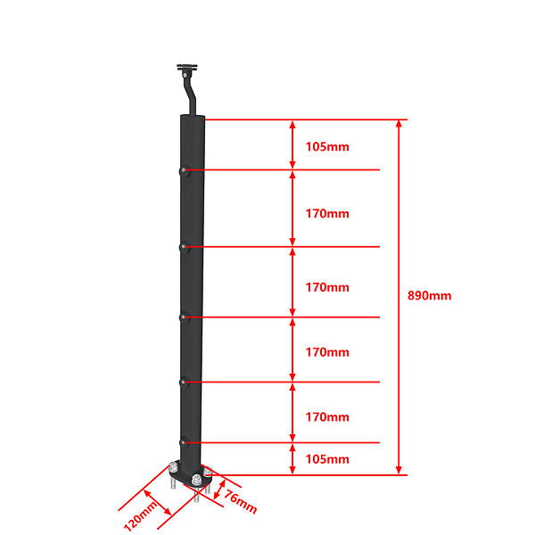 AICA SANITAIRE - Poteau pour garde-corps - 98.4-104.4cm de haut - Aluminium Noir - Avec 5 supports de tubes bien pré-montés - Intérieur et extérieur - Poser à plat - large