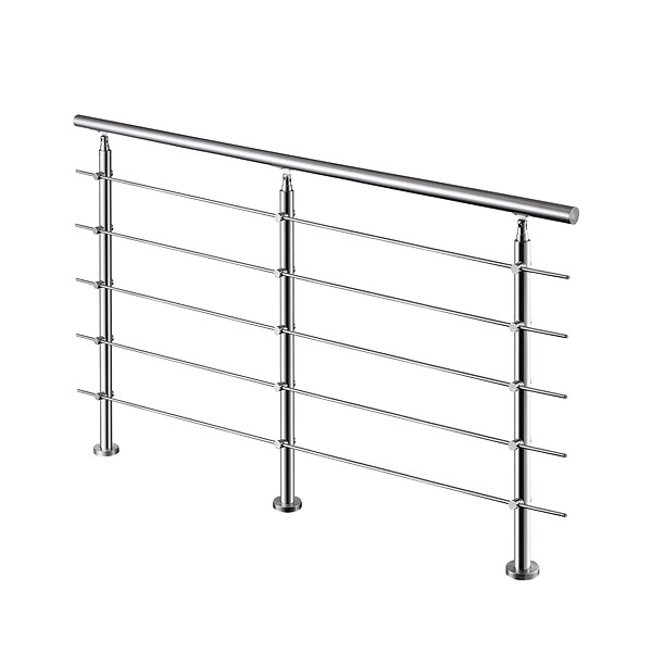AICA SANITAIRE - Garde-corps 200cm argenté, 1 main courante, 5 traverses, inox 201, intérieur et extérieur, design moderne - kit complet - large