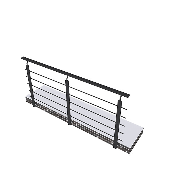 AICA SANITAIRE - Garde-corps - Aluminium Noir - 200cm - Avec 5 traverses et 1 main courante - Intérieur et extérieur - Rampe d'escalier pose latérale - large