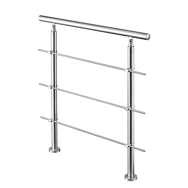 AICA SANITAIRE - Garde-corps 100cm argenté, 1 main courante, 3 traverses, inox 201, intérieur et extérieur, design moderne - kit complet - large