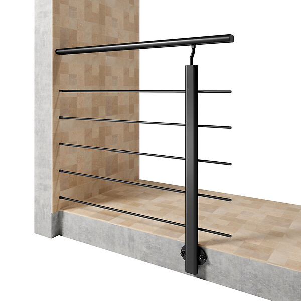 AICA SANITAIRE - Garde-corps aluminium noir mat 1m, avec 5 traverses et 1 main courante, pose latérale contre le mur, en kit complet - large