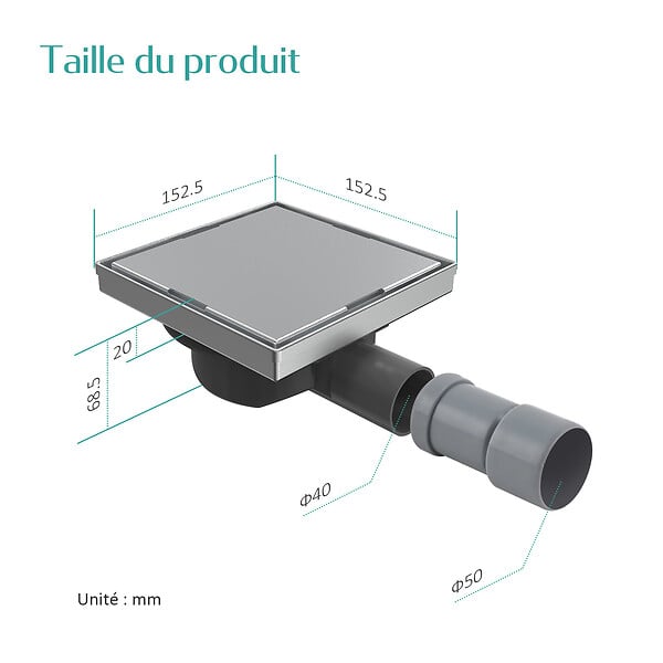 EMKE - Siphon de Douche Carré Encastré EMKE en Acier Inoxydable SUS304, Finition Brossée, 15 x 15 cm - large