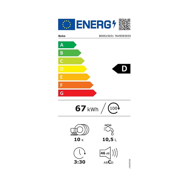 BEKO - Lave Vaisselle 45cm 10 Couverts 46db Tout Intégrable - BDIS15031 - large