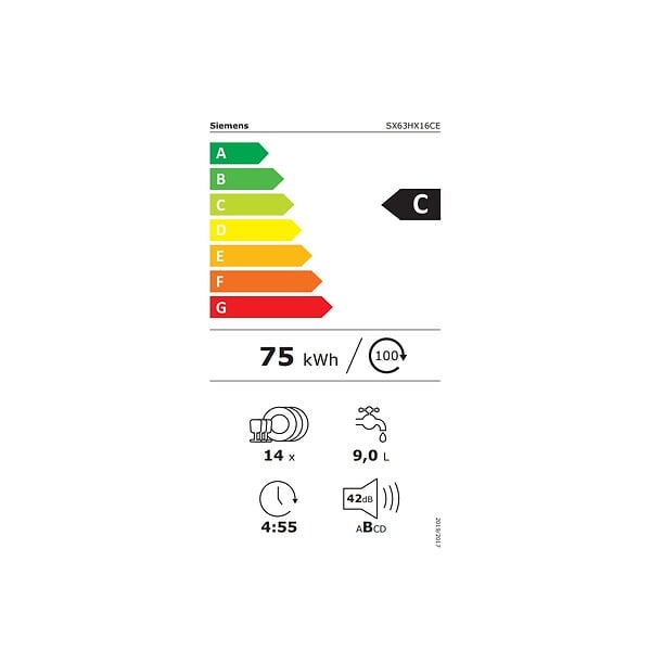 SIEMENS - lave-vaisselle 59.8cm 14 couverts 42db tout intégrable - SX63HX16CE - large