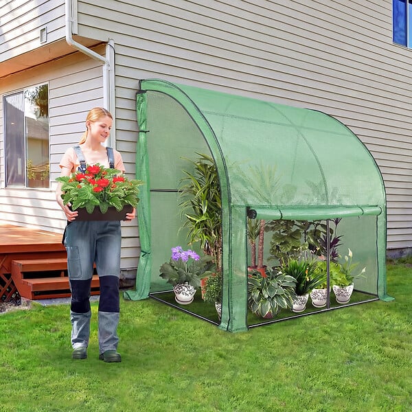VOUNOT - Serre de jardin hivernage murale adossee avec bache PE 200x100x180cm vert - large
