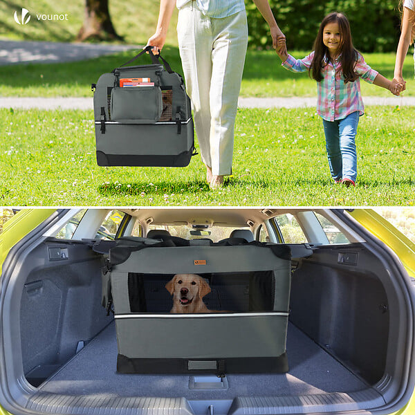 VOUNOT - Sac transport pliable chien chat caisse cage portable 70x52x52cm gris - large