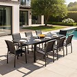 OVIALA - Ensemble table de jardin extensible et 8 fauteuils en aluminium noir - Butterfly - vignette