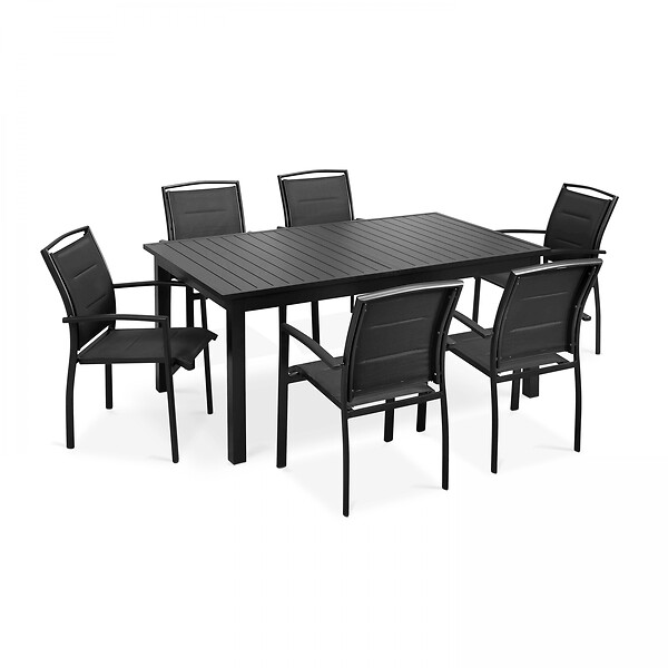 OVIALA - Ensemble table de jardin extensible et 8 fauteuils en aluminium noir - Butterfly - large