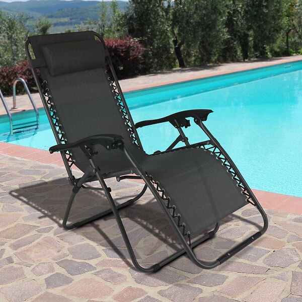 OVIALA - Lot de 2 fauteuils lounge inclinable en acier gris - Monaco - large