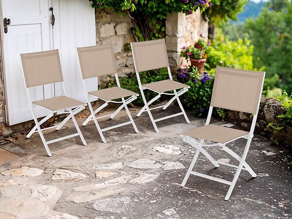 HESPERIDE - Lot de 4 chaises de jardin en aluminium pliables Lin et Blanc Essentia - Hespéride - large