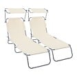 VOUNOT - Lot de 2 chaise longue pliante avec pare soleil beige - vignette