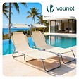 VOUNOT - Lot de 2 chaise longue pliante avec pare soleil beige - vignette