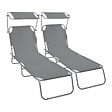 VOUNOT - Lot de 2 chaise longue pliante avec pare soleil gris - vignette