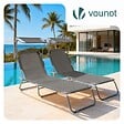 VOUNOT - Lot de 2 chaise longue pliante avec pare soleil gris - vignette