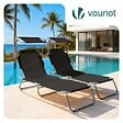 VOUNOT - Lot de 2 chaise longue pliante avec pare soleil noir - vignette