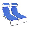 VOUNOT - Lot de 2 chaise longue pliante avec pare soleil bleu - vignette