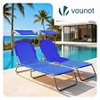 VOUNOT - Lot de 2 chaise longue pliante avec pare soleil bleu - vignette