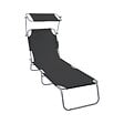 VOUNOT - Chaise longue pliante avec pare soleil noir - vignette