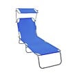VOUNOT - Chaise longue pliante avec pare soleil bleu - vignette