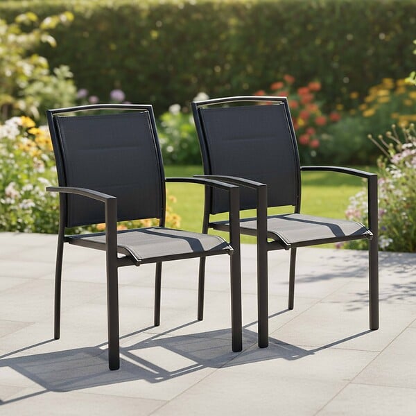 OVIALA - Lot de 2 fauteuils en aluminium noirs - Butterfly - large