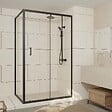 AURLANE - Porte de douche + Retour 120x90x200 cm - Verre 6 mm - Profilé Noir - CRUSH - vignette
