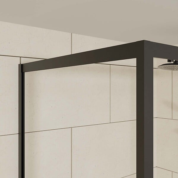 AURLANE - Porte de douche + Retour 120x90x200 cm - Verre 6 mm - Profilé Noir - CRUSH - large