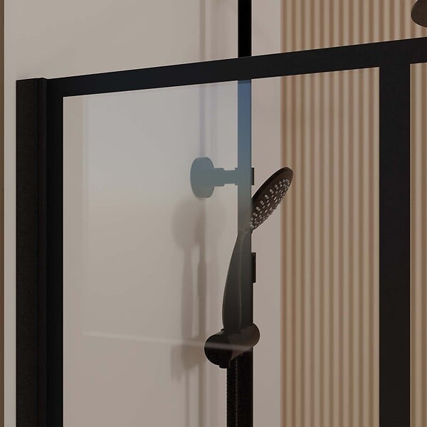 AURLANE - Paroi de Douche Serigraphie Briques 120x195cm - Verre Anticalcaire 8mm - Profilé Noir Mat - large