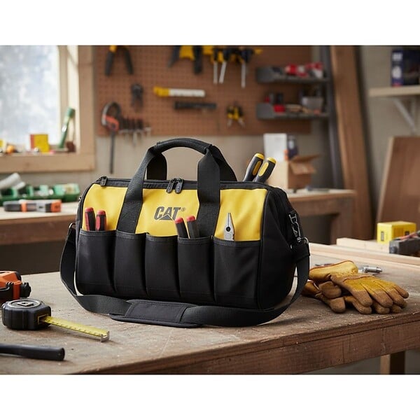 CATERPILLAR - Sac à outils 28Litres 10 poches ext. Fond renforcé Bandoulière réglable Sac de chantier CAT - large