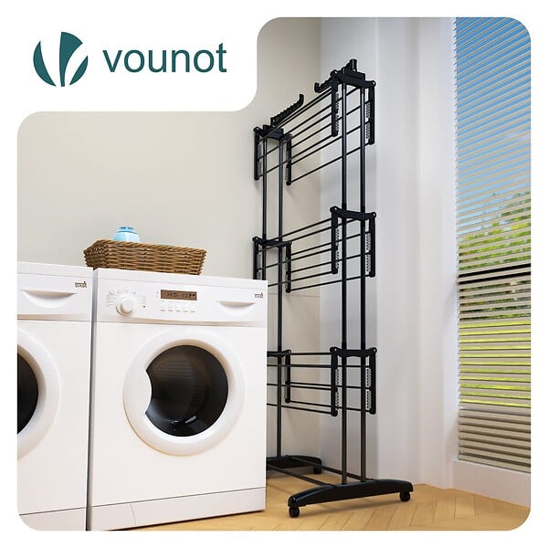 VOUNOT - Sechoir a linge etendoir renforce 4 niveaux 125x62x173cm noir - large