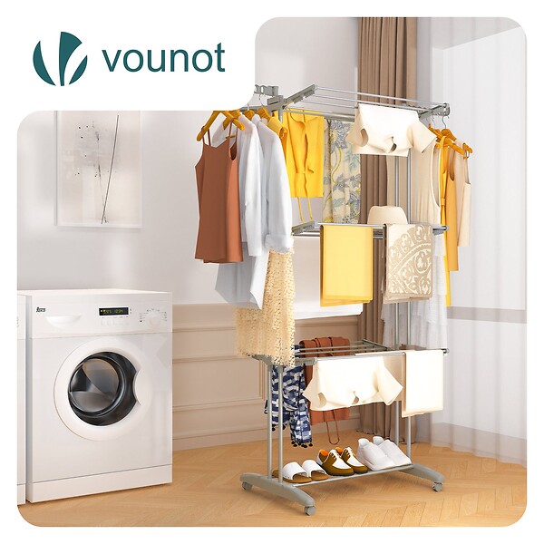VOUNOT - Sechoir a linge etendoir renforce 4 niveaux 125x62x173cm gris - large