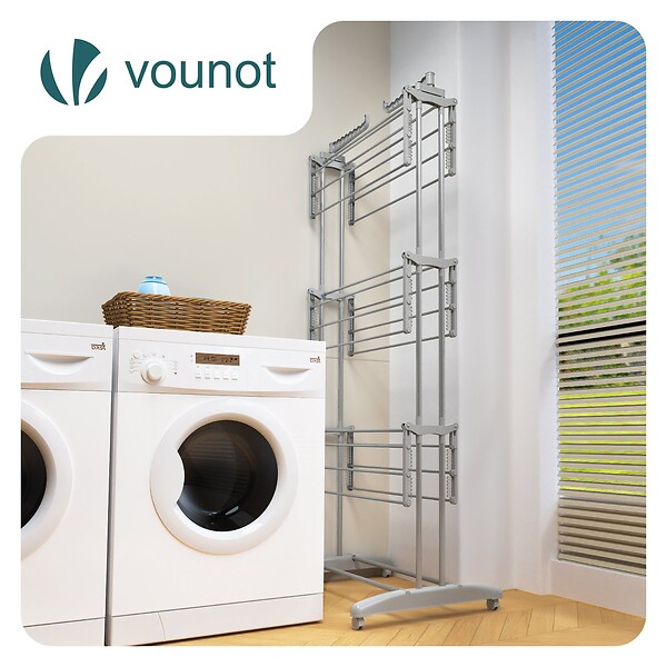 VOUNOT - Sechoir a linge etendoir renforce 4 niveaux 125x62x173cm gris - large