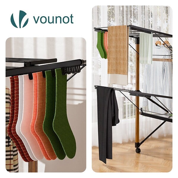 VOUNOT - Etendoir a linge deluxe pliable grande capacite 173x94x123cm style bois noir - large