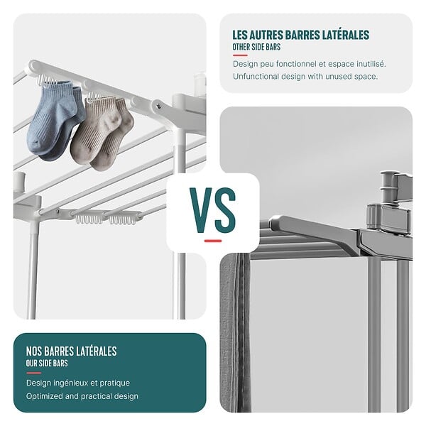 VOUNOT - Sechoir a linge etendoir renforce 4 niveaux 125x62x173cm blanc - large