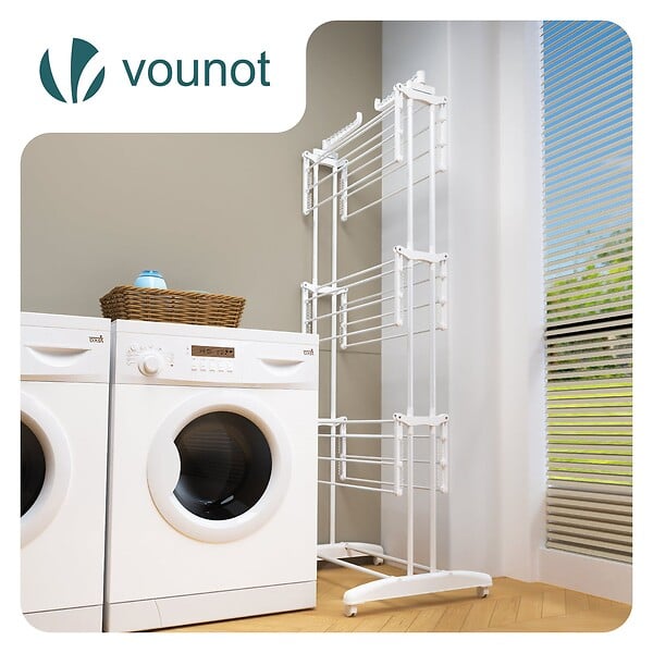 VOUNOT - Sechoir a linge etendoir renforce 4 niveaux 125x62x173cm blanc - large